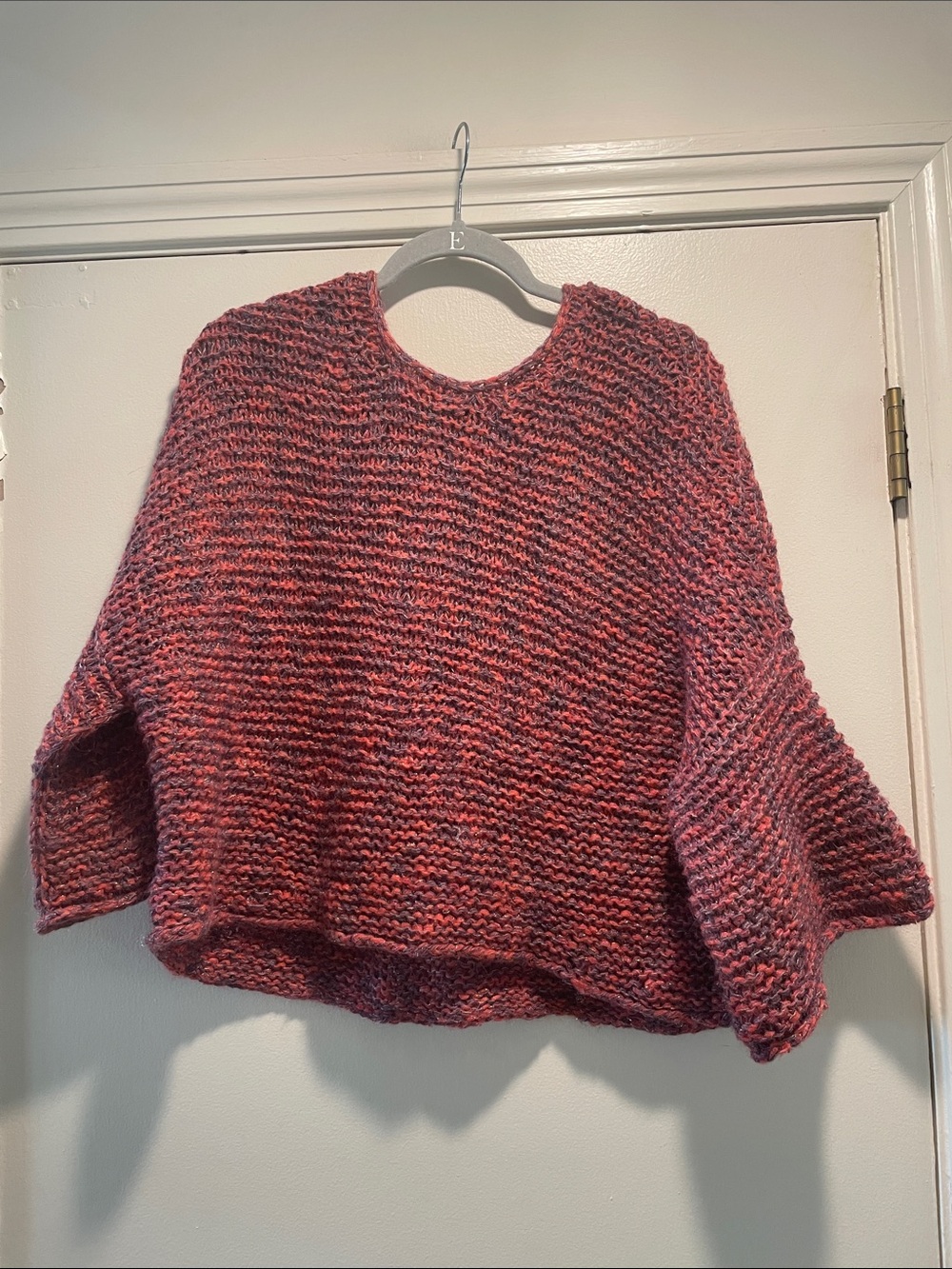 Hand Knit Women's Chunky Marled Multicolor Oversized Ribbed Sleeve Sweater